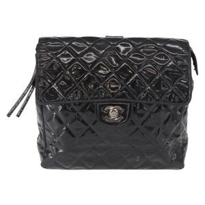 Chanel Vintage Square Flap Backpack Enamel Black Patent_Leather Backpack Bag